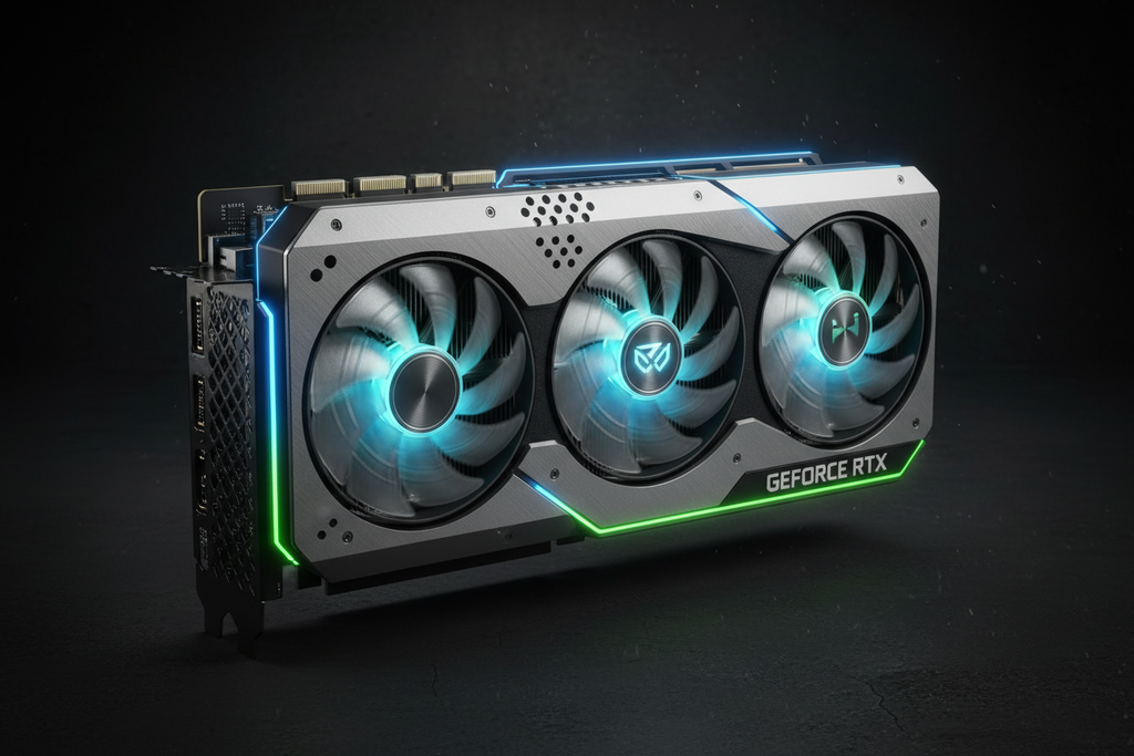 NVIDIA GeForce RTX 5090 graphics card with dramatic neon lighting