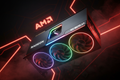 AMD Radeon RX 9070 XT graphics card with red and orange neon lighting